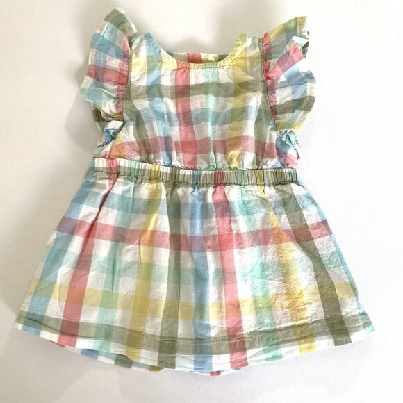 Okie Dokie Dress Baby Girl 3 Months Rainbow Pastel Gingham Plaid Ruffle Easter - Picture 1 of 4
